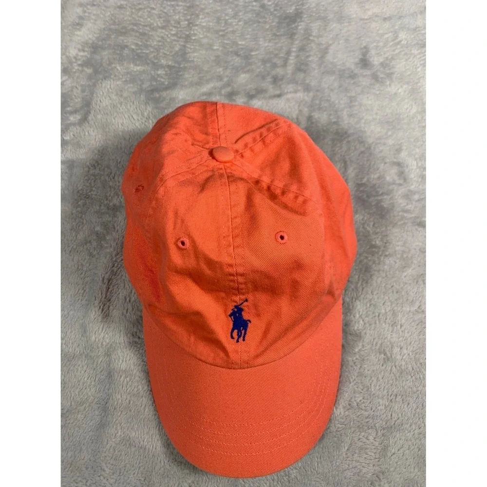 Polo Ralph Lauren Pony Logo Dad Hat Mens OS Orange Baseball Cap 1803 Used